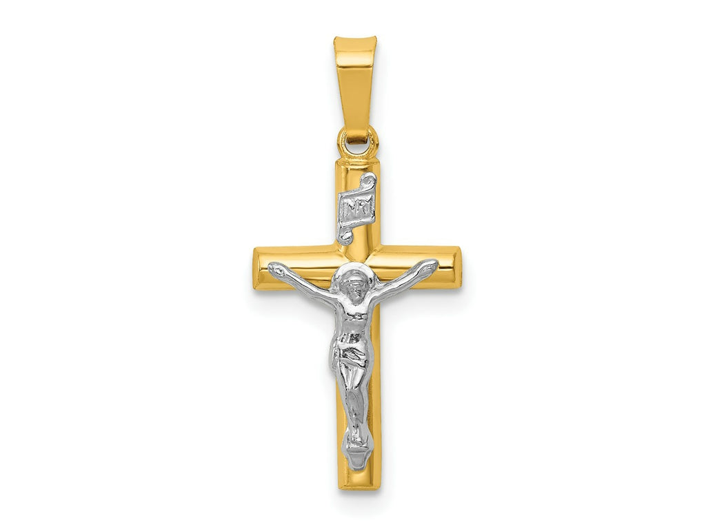 FJC Finejewelers 14 kt Two Tone Gold INRI Hollow Crucifix Charm 24 x 12 mm