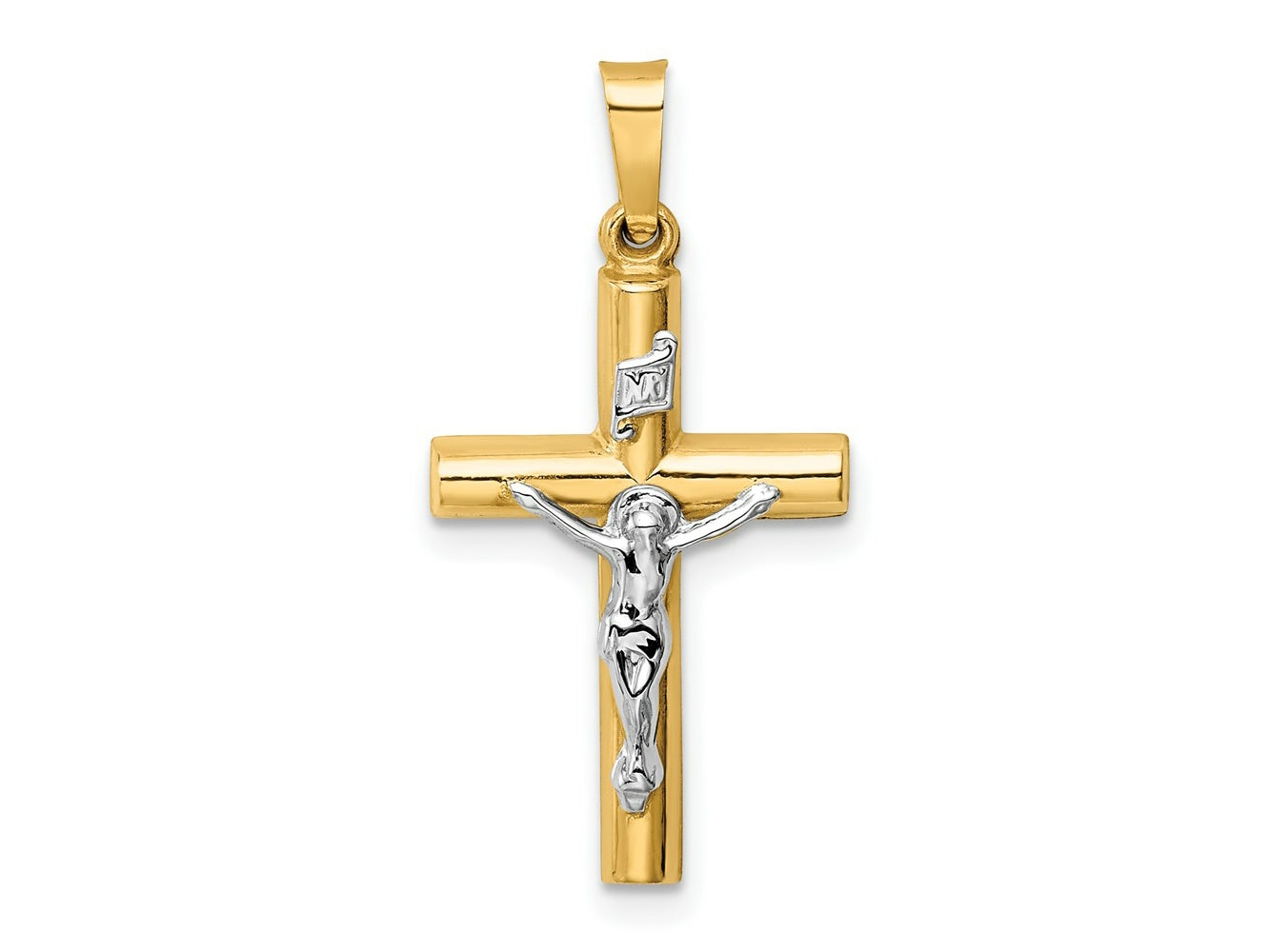 FJC Finejewelers 14 kt Two Tone Gold INRI Crucifix Charm 28 x 14 mm