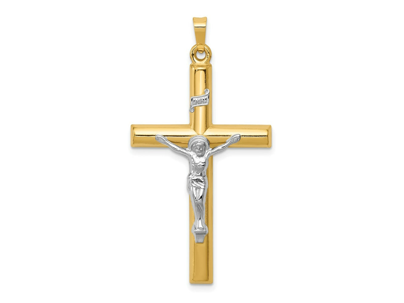 FJC Finejewelers 14 kt Two Tone Gold INRI Hollow Crucifix Charm 44 x 25 mm