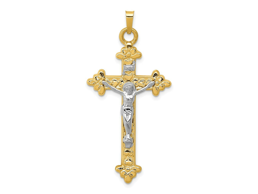 FJC Finejewelers 14 kt Two Tone Gold INRI Hollow Crucifix Charm 45 x 22 mm