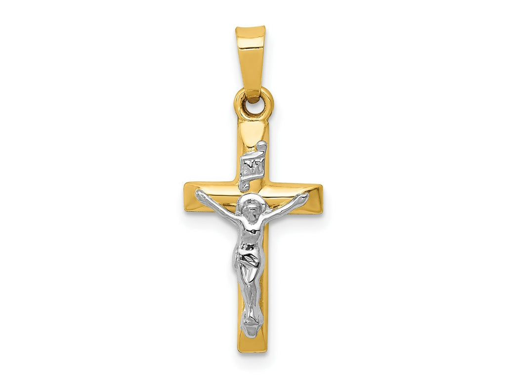 FJC Finejewelers 14 kt Two Tone Gold INRI Hollow Crucifix Charm 24 x 12 mm
