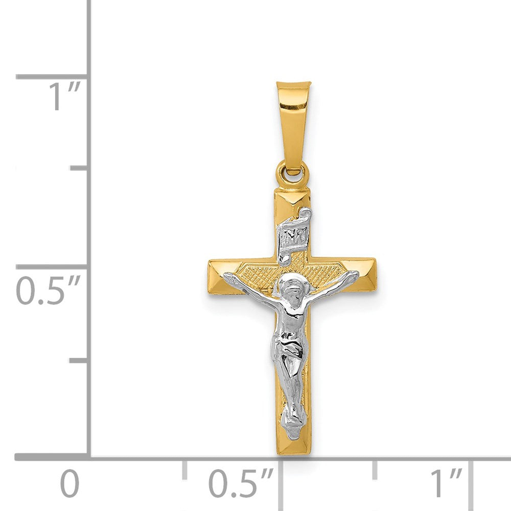 FJC Finejewelers 14 kt Two Tone Gold INRI Hollow Crucifix Charm 25 x 12 mm