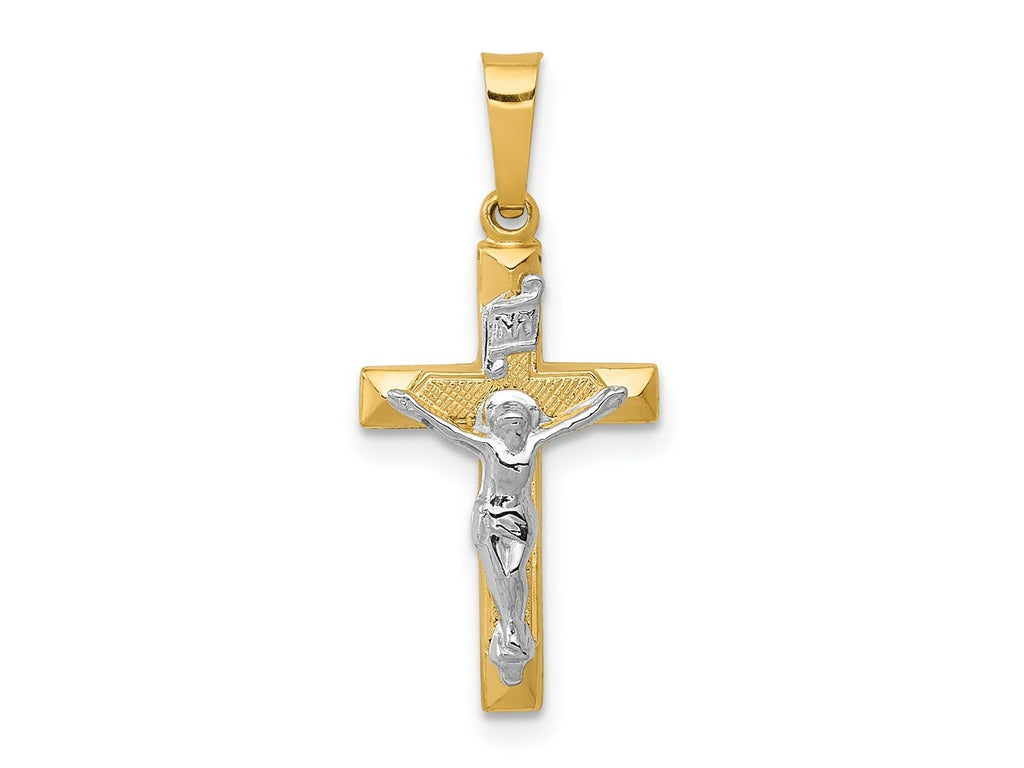 FJC Finejewelers 14 kt Two Tone Gold INRI Hollow Crucifix Charm 25 x 12 mm
