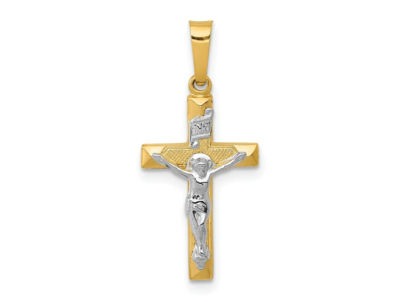 FJC Finejewelers 14 kt Two Tone Gold INRI Hollow Crucifix Charm 25 x 12 mm