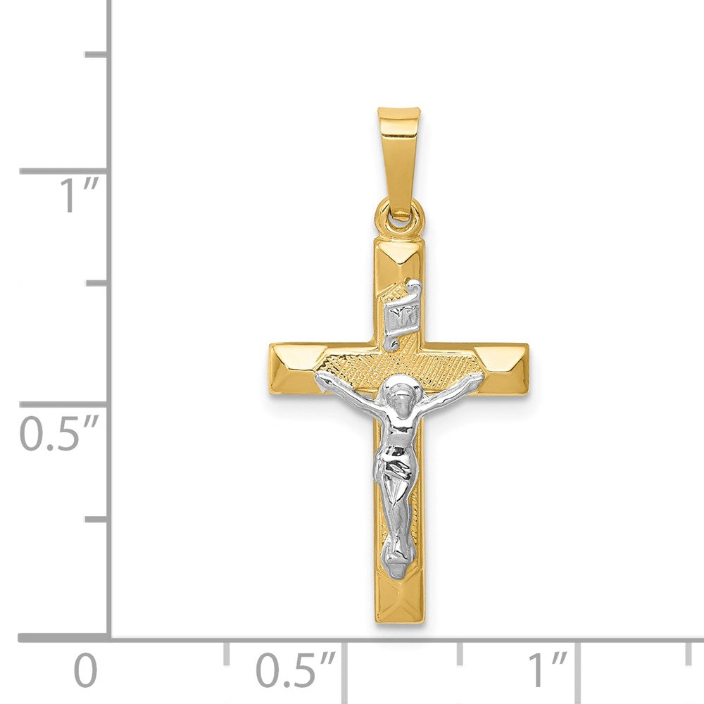FJC Finejewelers 14 kt Two Tone Gold INRI Hollow Crucifix Charm 28 x 14 mm