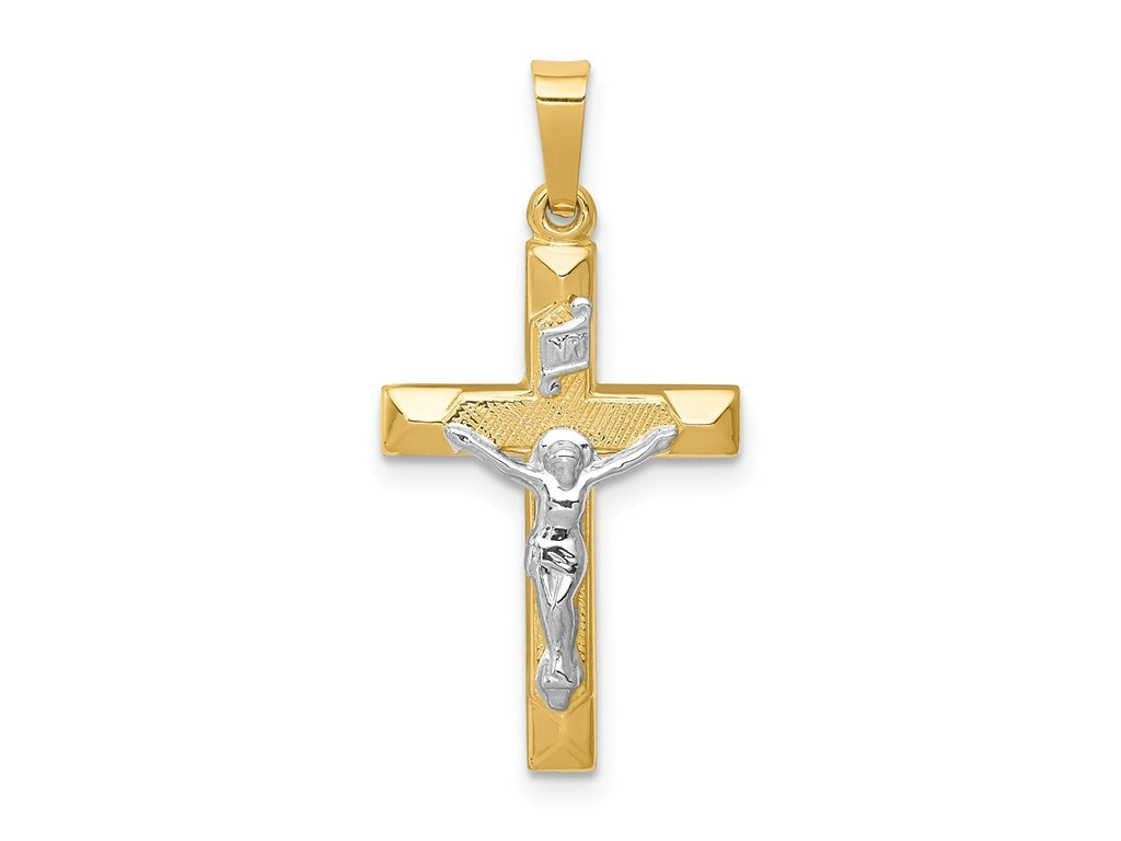 FJC Finejewelers 14 kt Two Tone Gold INRI Hollow Crucifix Charm 28 x 14 mm