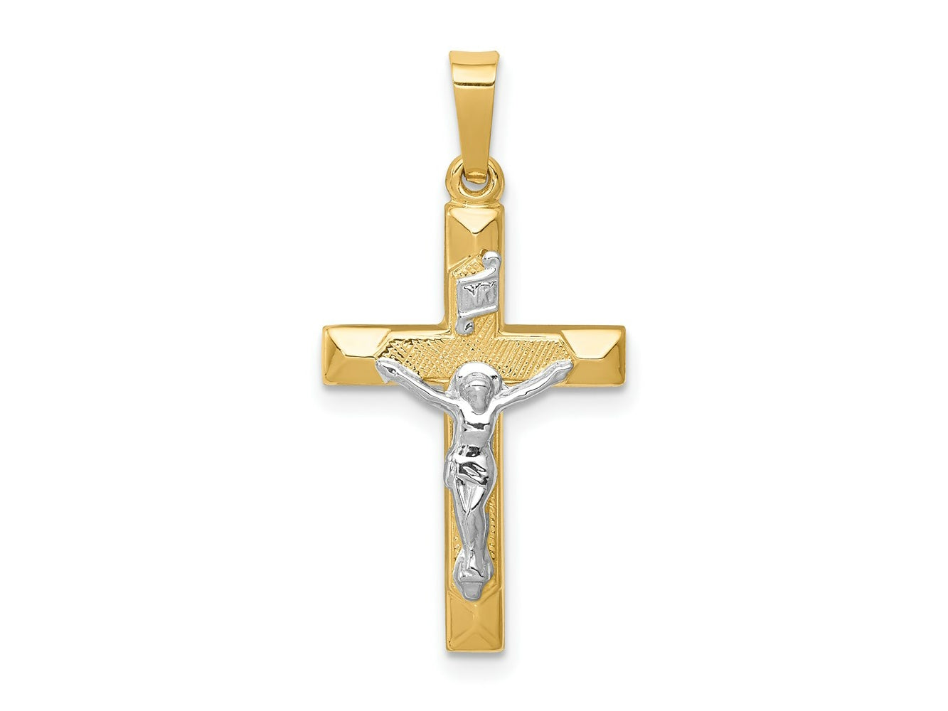 FJC Finejewelers 14 kt Two Tone Gold INRI Hollow Crucifix Charm 28 x 14 mm