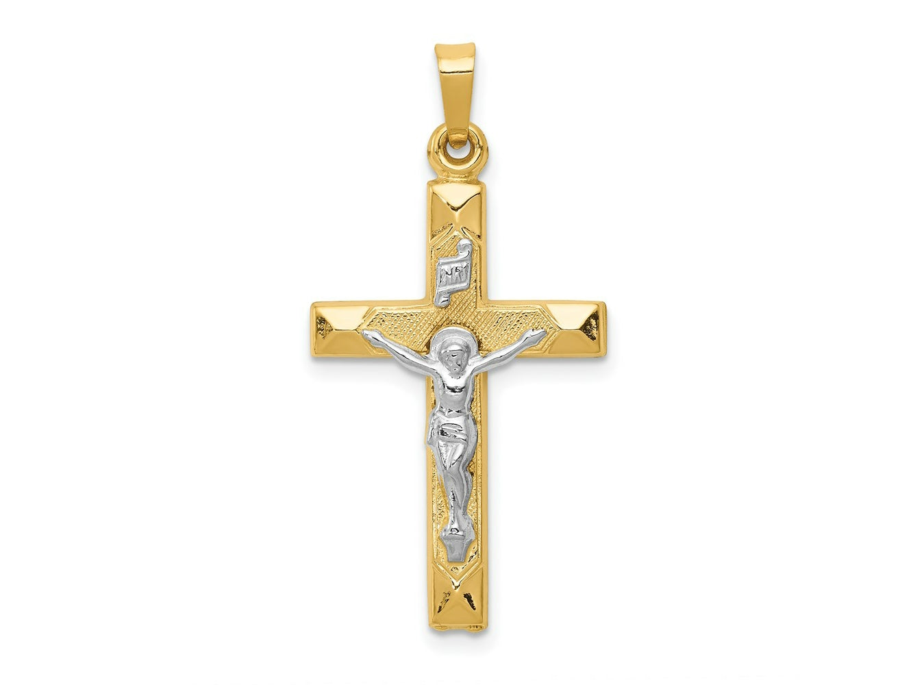 FJC Finejewelers 14 kt Two Tone Gold INRI Hollow Crucifix Charm 33 x 17 mm