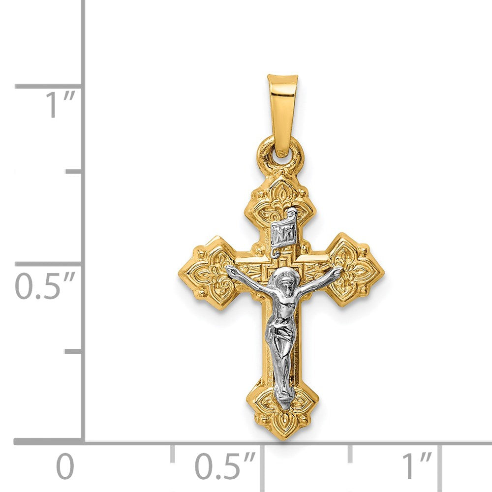 FJC Finejewelers 14 kt Two Tone Gold INRI Hollow Crucifix Charm 28 x 15 mm