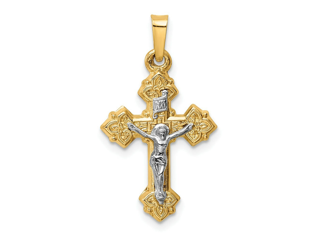 FJC Finejewelers 14 kt Two Tone Gold INRI Hollow Crucifix Charm 28 x 15 mm