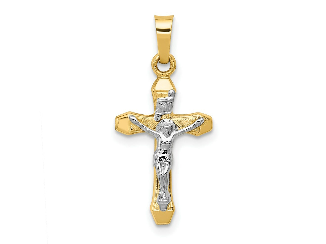 FJC Finejewelers 14 kt Two Tone Gold INRI Hollow Crucifix Charm 25 x 12 mm