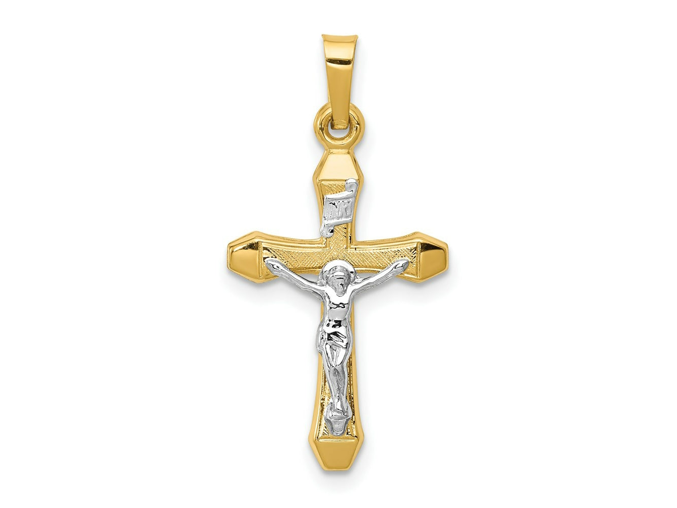 FJC Finejewelers 14 kt Two Tone Gold INRI Hollow Crucifix Charm 29 x 14 mm