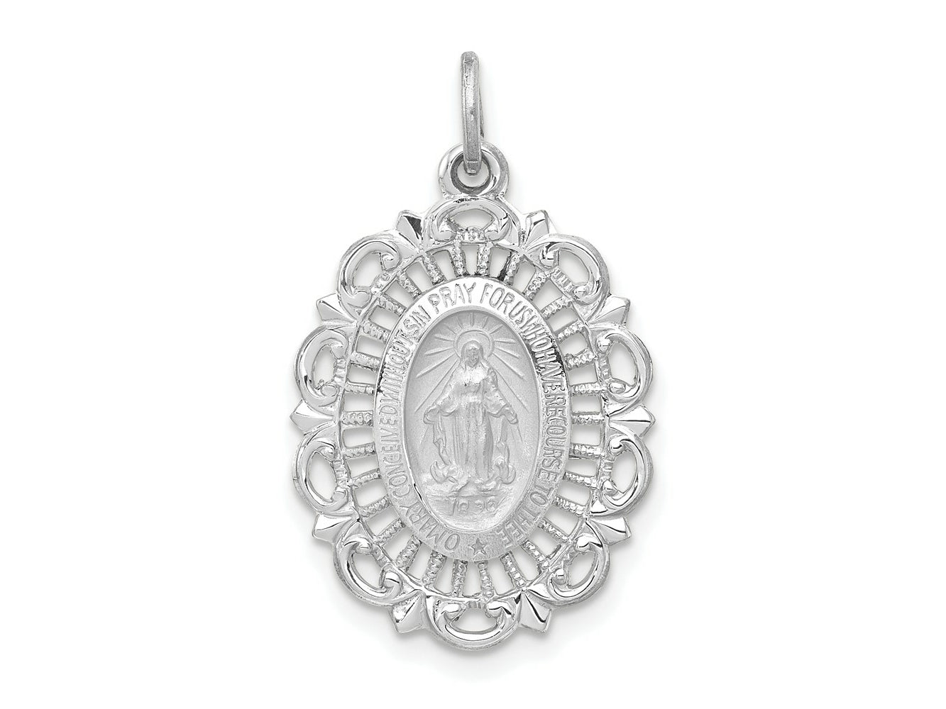 FJC Finejewelers 14 kt White Gold Miraculous Medal Solid Charm 26 mm x 15 mm