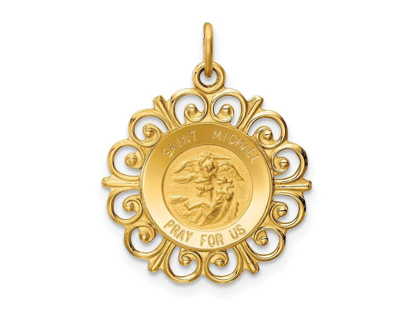 FJC Finejewelers 14 kt Yellow Gold Saint Michael Medal Charm 26 x 19 mm