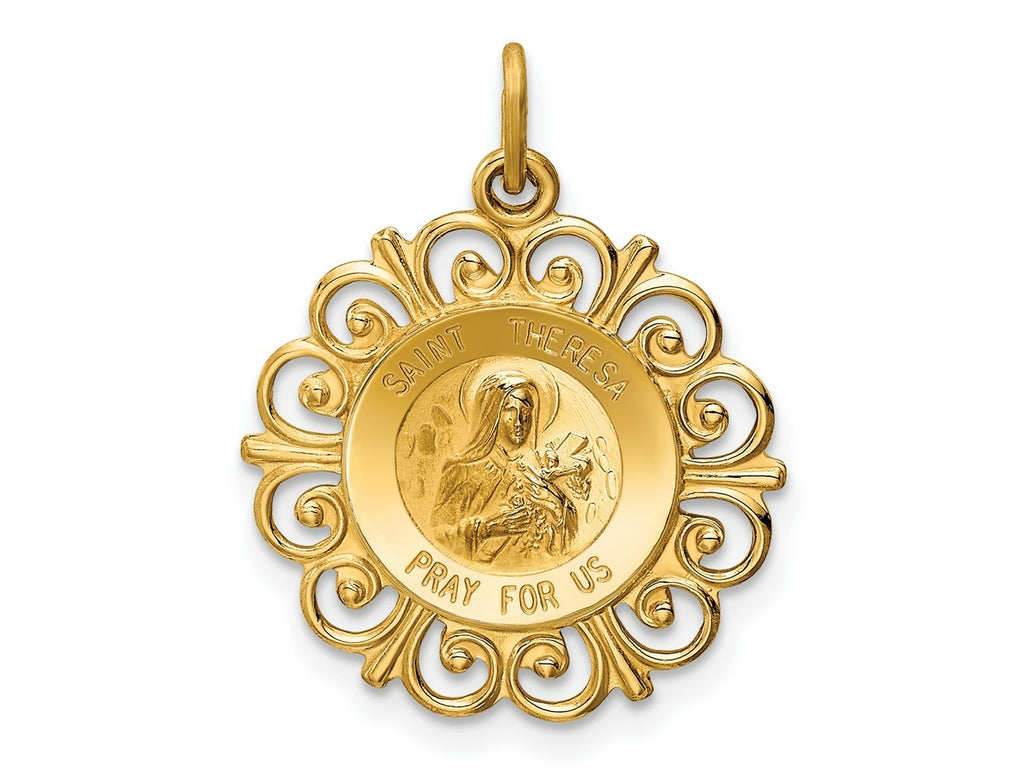 FJC Finejewelers 14 kt Yellow Gold Saint Theresa Medal Charm 25 x 20 mm