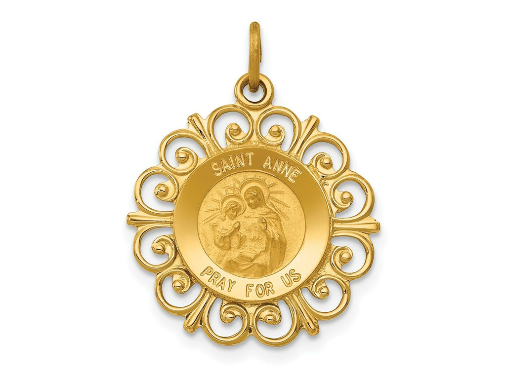 FJC Finejewelers 14 kt Yellow Gold Saint Anne Medal Charm 24 x 19 mm