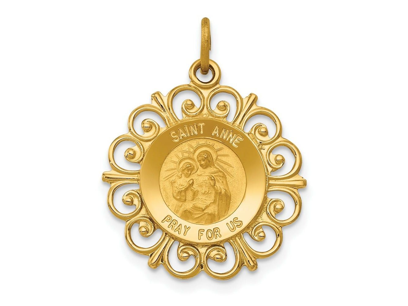 FJC Finejewelers 14 kt Yellow Gold Saint Anne Medal Charm 24 x 19 mm