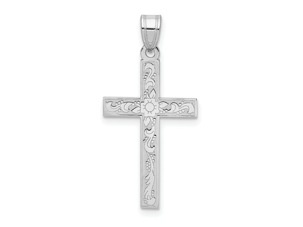 FJC Finejewelers 14 kt White Gold White Floral Cross Charm 29 x 14 mm