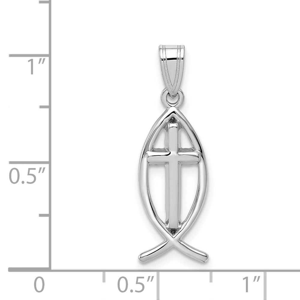 FJC Finejewelers 14 kt White Gold Cross Ichthus Fish Charm 26 mm x 9 mm