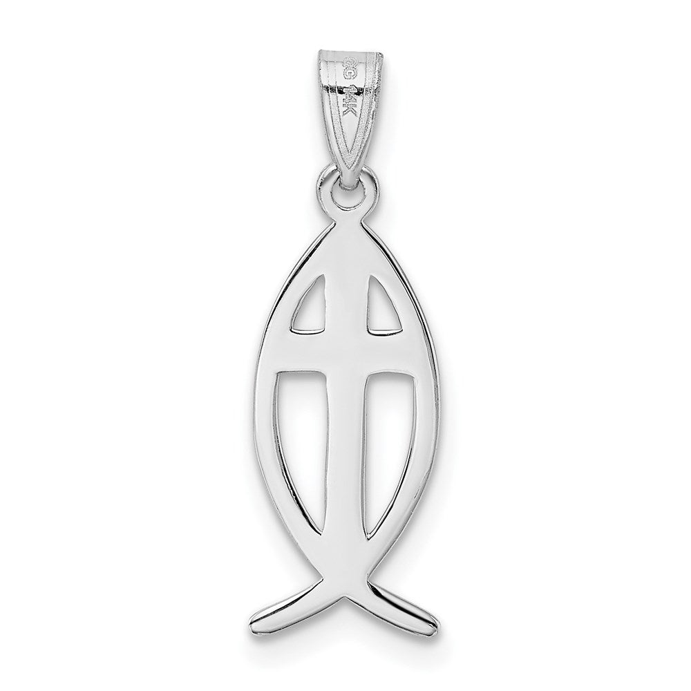 FJC Finejewelers 14 kt White Gold Cross Ichthus Fish Charm 26 mm x 9 mm