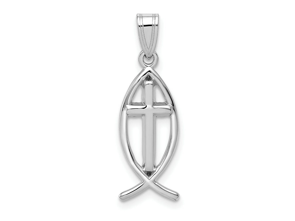 FJC Finejewelers 14 kt White Gold Cross Ichthus Fish Charm 26 mm x 9 mm