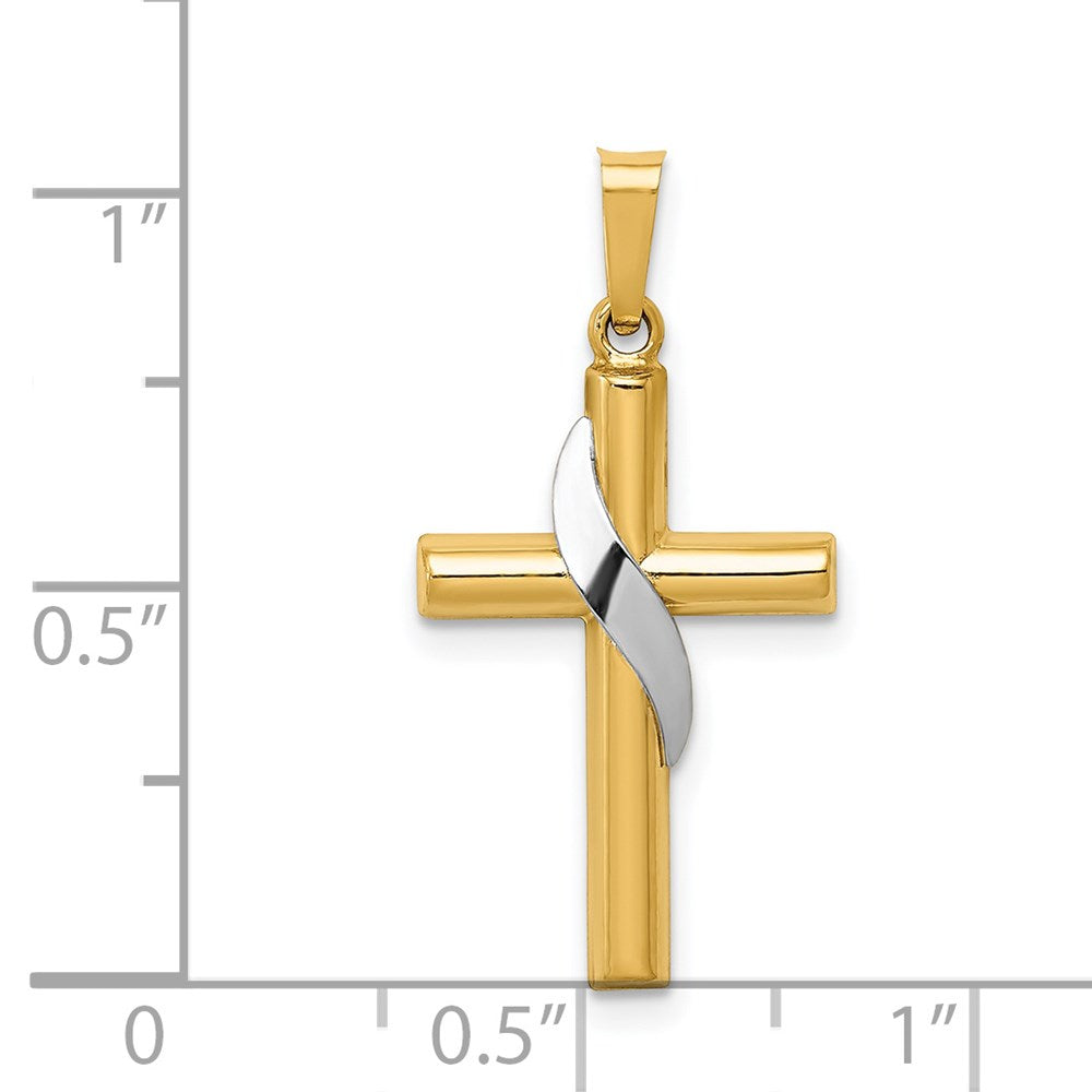 FJC Finejewelers 14 kt Two Tone Gold Two-Tone Hollow Cross with Drape Charm 28 x 14 mm