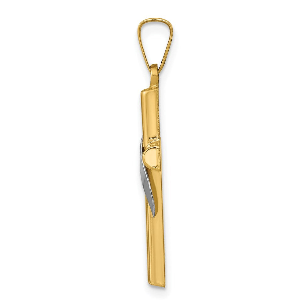 FJC Finejewelers 14 kt Two Tone Gold Two-Tone Hollow Cross with Drape Charm 28 x 14 mm