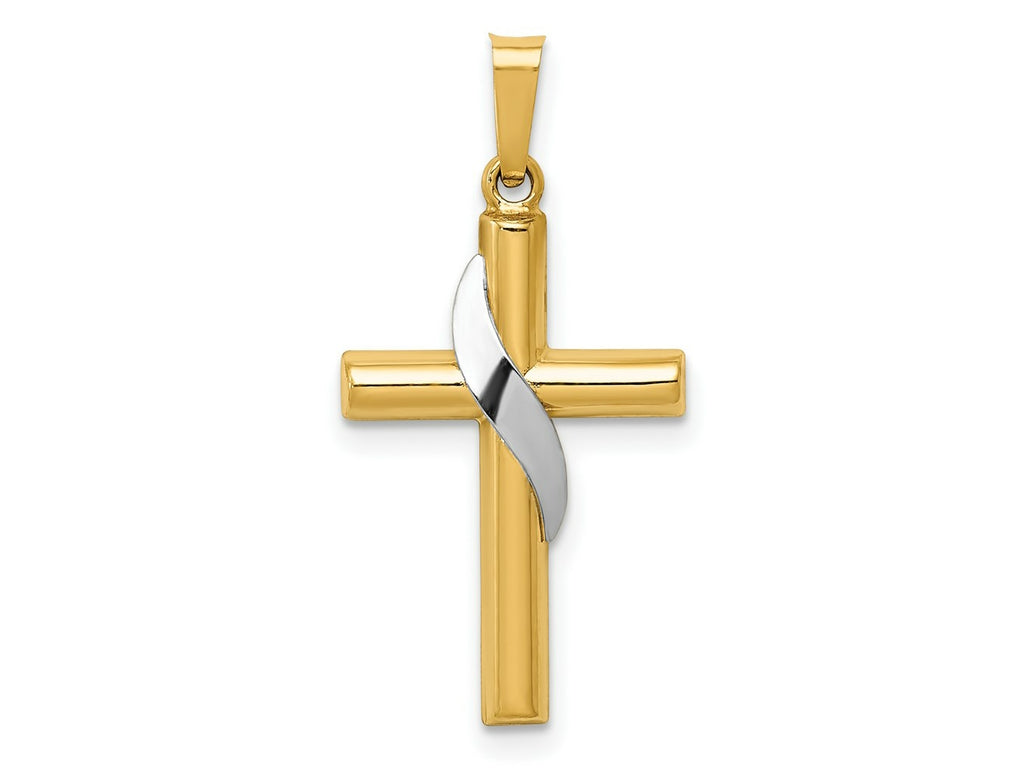 FJC Finejewelers 14 kt Two Tone Gold Two-Tone Hollow Cross with Drape Charm 28 x 14 mm