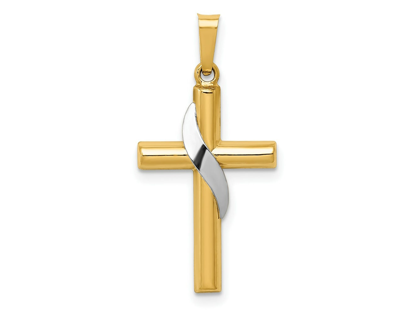 FJC Finejewelers 14 kt Two Tone Gold Two-Tone Hollow Cross with Drape Charm 28 x 14 mm