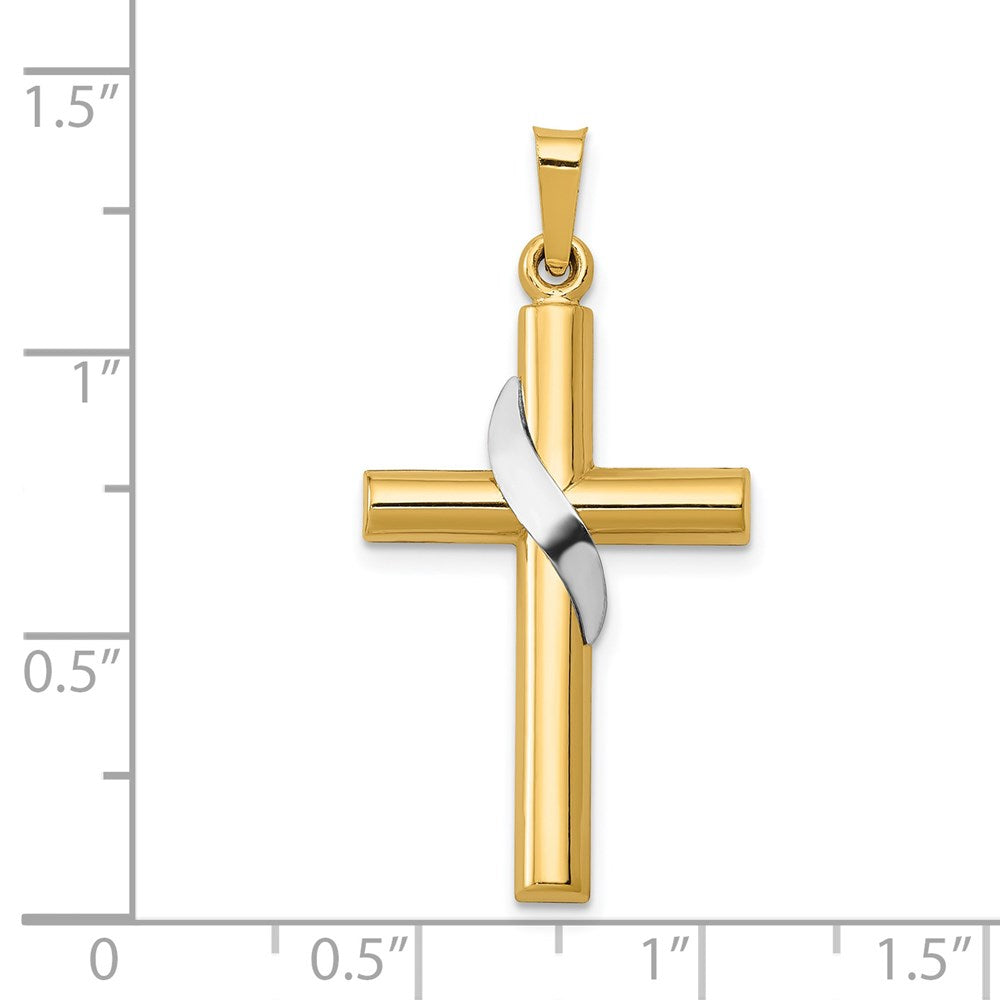 FJC Finejewelers 14 kt Two Tone Gold Two-Tone Hollow Cross with Drape Charm 33 x 16 mm