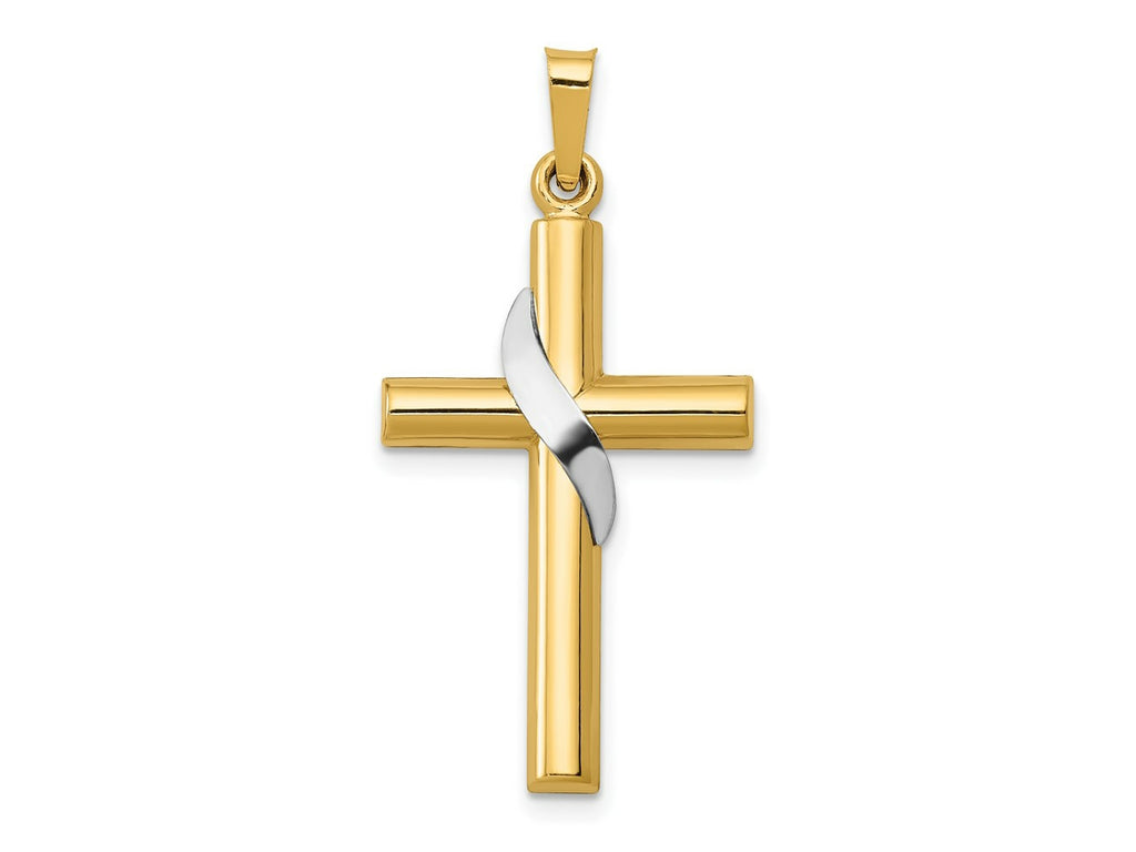 FJC Finejewelers 14 kt Two Tone Gold Two-Tone Hollow Cross with Drape Charm 33 x 16 mm