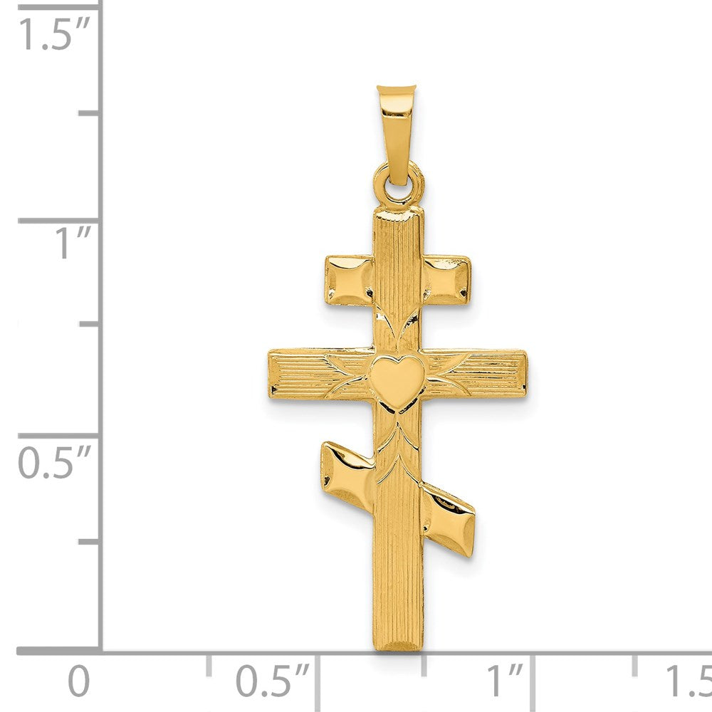 FJC Finejewelers 14 kt Yellow Gold Eastern Orthodox Cross with Heart Charm 34 x 16 mm