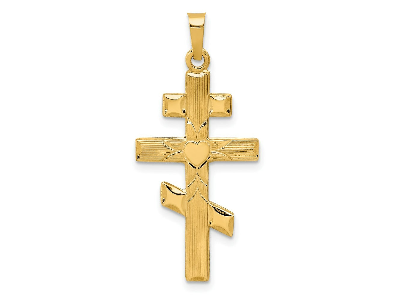 FJC Finejewelers 14 kt Yellow Gold Eastern Orthodox Cross with Heart Charm 34 x 16 mm