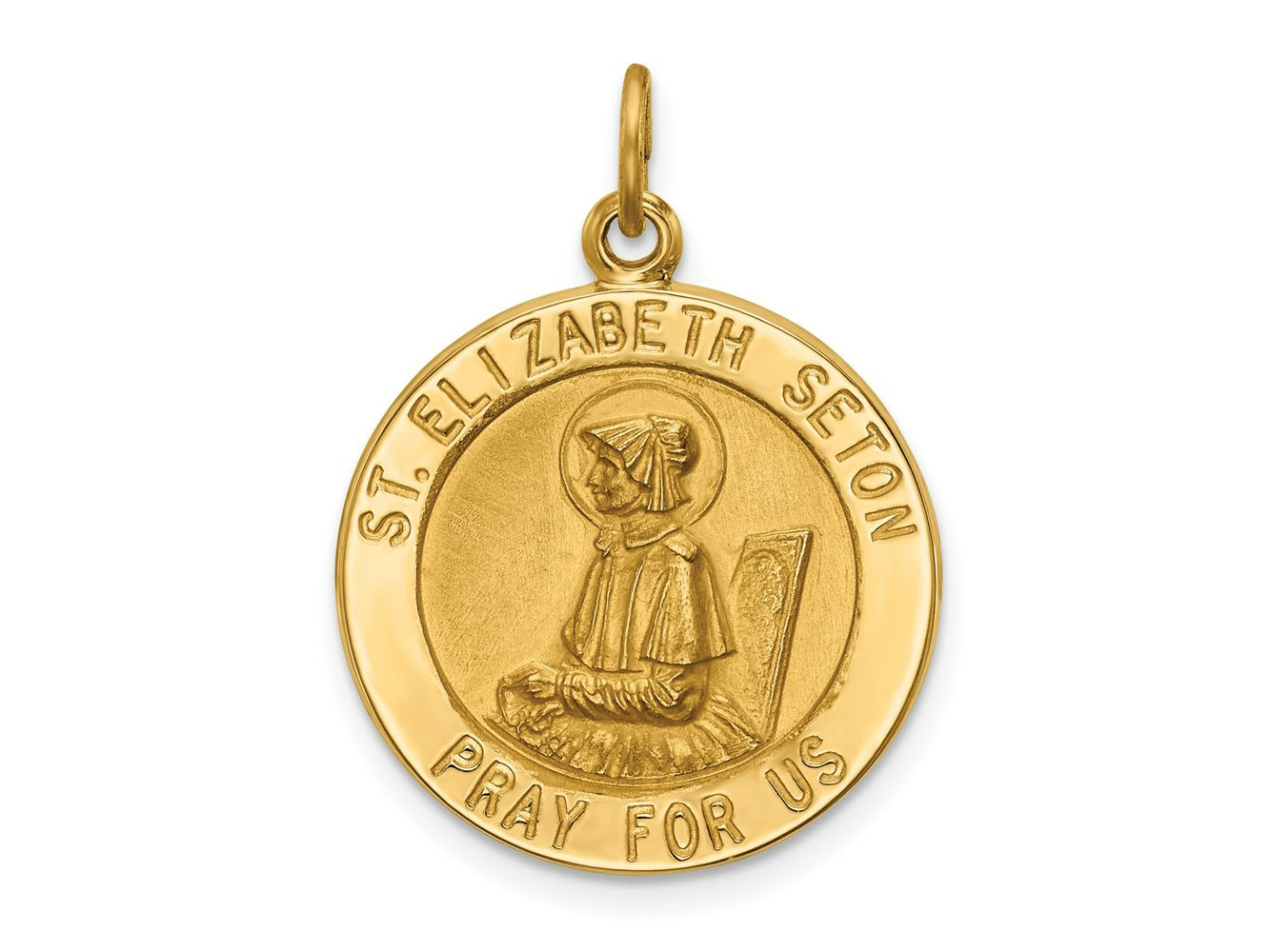 FJC Finejewelers 14 kt Yellow Gold Saint Elizabeth Seton Medal Charm 26 x 19 mm