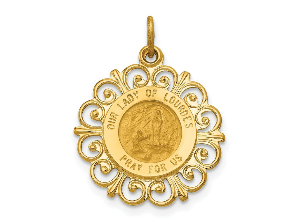 FJC Finejewelers 14 kt Yellow Gold Our Lady of Lourdes Medal Charm 24 x 19 mm