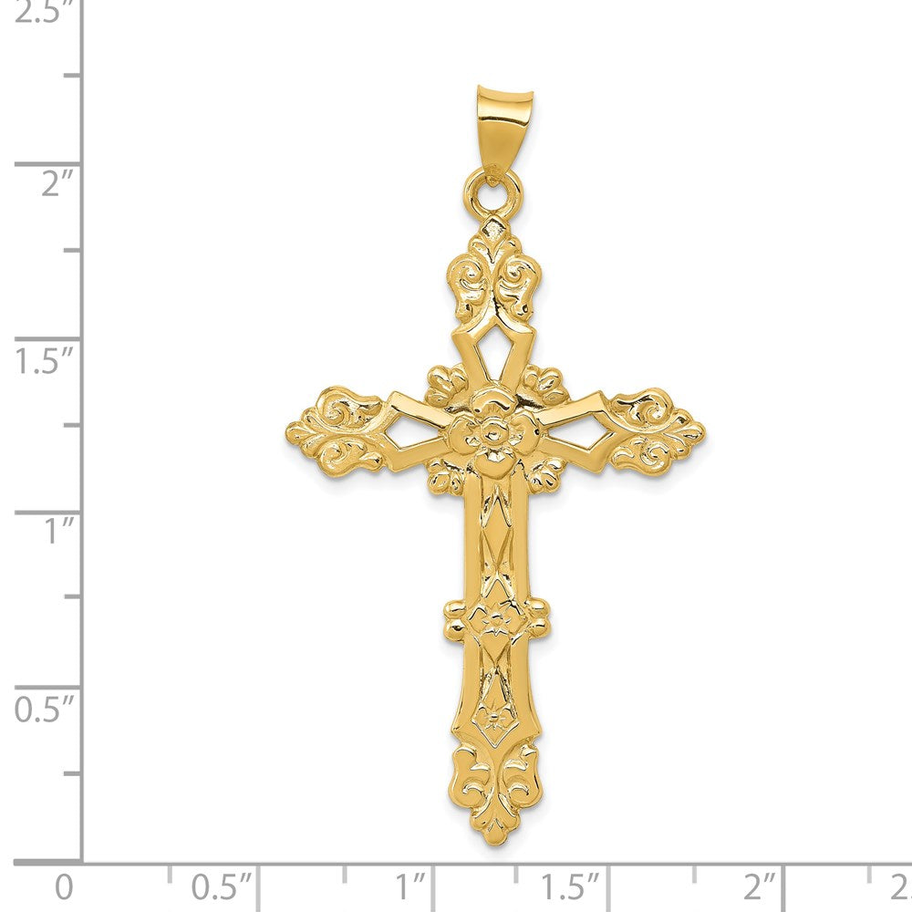 FJC Finejewelers 14 kt Yellow Gold Polished Fleur de Lis Cross Charm 54 x 30 mm