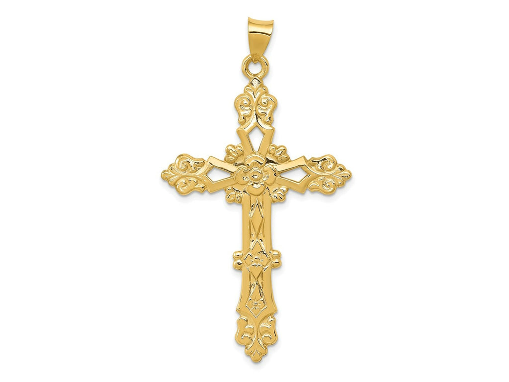 FJC Finejewelers 14 kt Yellow Gold Polished Fleur de Lis Cross Charm 54 x 30 mm