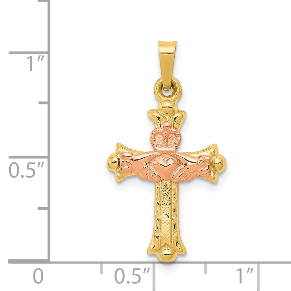 FJC Finejewelers 14 kt Two Tone Gold Claddagh Cross Charm 28 x 15 mm