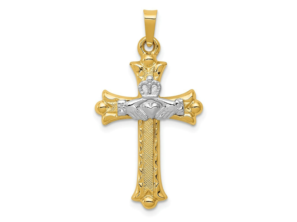 FJC Finejewelers 14 kt Two Tone Gold Claddagh Cross Charm 34 x 18 mm
