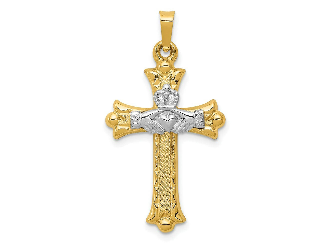 FJC Finejewelers 14 kt Two Tone Gold Claddagh Cross Charm 34 x 18 mm