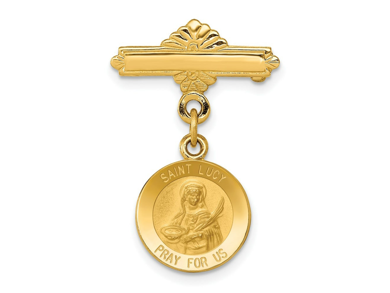 FJC Finejewelers 14 kt Yellow Gold Pin Saint Lucy Medal Pin 26 x 18 mm