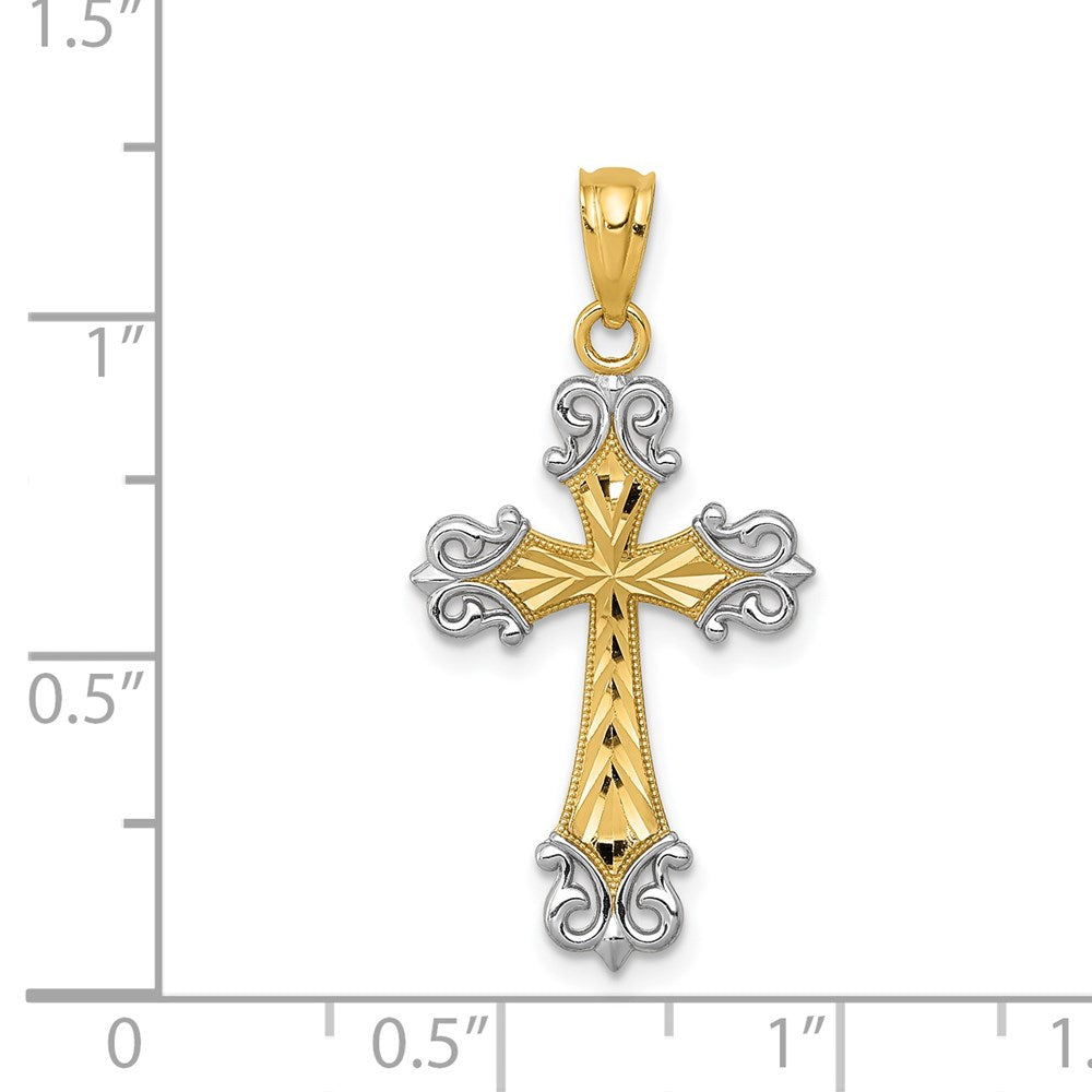 FJC Finejewelers 14 kt Yellow Gold and Rhodium Bright Cut Cross Charm 29 x 15 mm