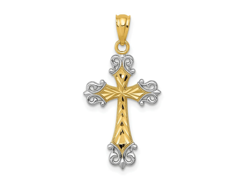 FJC Finejewelers 14 kt Yellow Gold and Rhodium Bright Cut Cross Charm 29 x 15 mm
