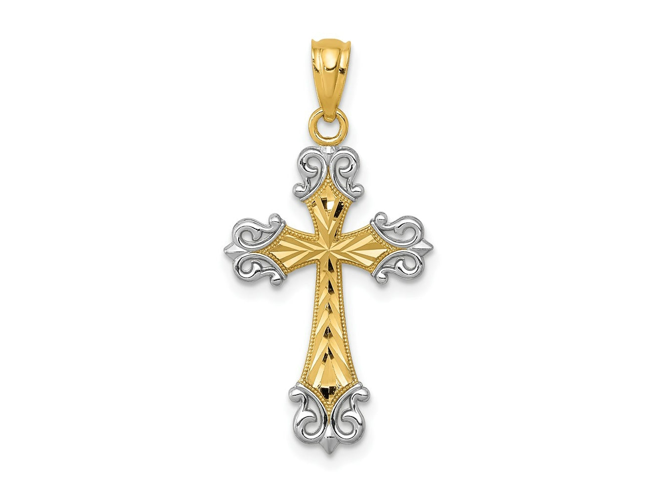 FJC Finejewelers 14 kt Yellow Gold and Rhodium Bright Cut Cross Charm 29 x 15 mm
