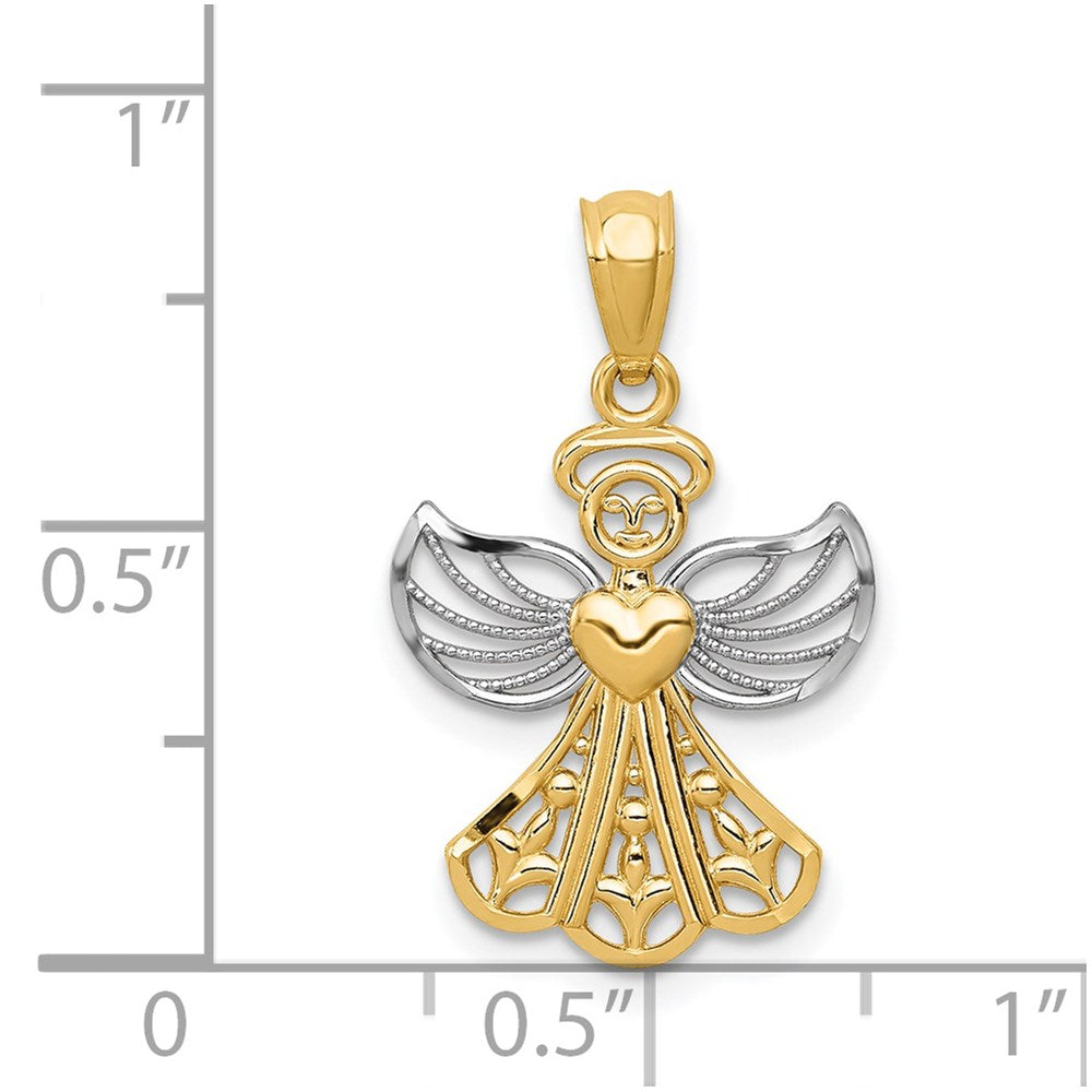 FJC Finejewelers 14 kt Yellow Gold with Rhodium Filigree Angel Charm 24 x 15 mm