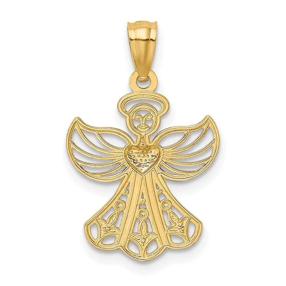 FJC Finejewelers 14 kt Yellow Gold with Rhodium Filigree Angel Charm 24 x 15 mm