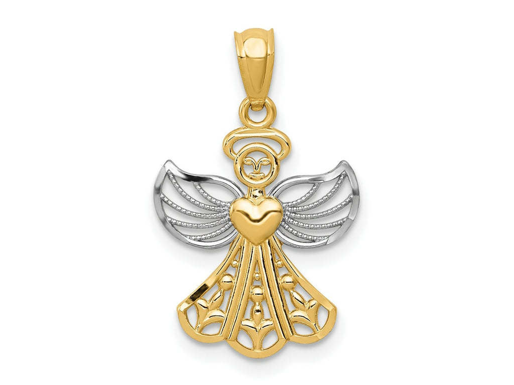 FJC Finejewelers 14 kt Yellow Gold with Rhodium Filigree Angel Charm 24 x 15 mm