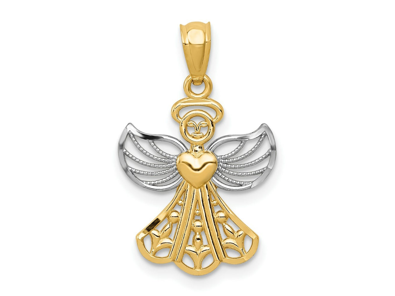 FJC Finejewelers 14 kt Yellow Gold with Rhodium Filigree Angel Charm 24 x 15 mm