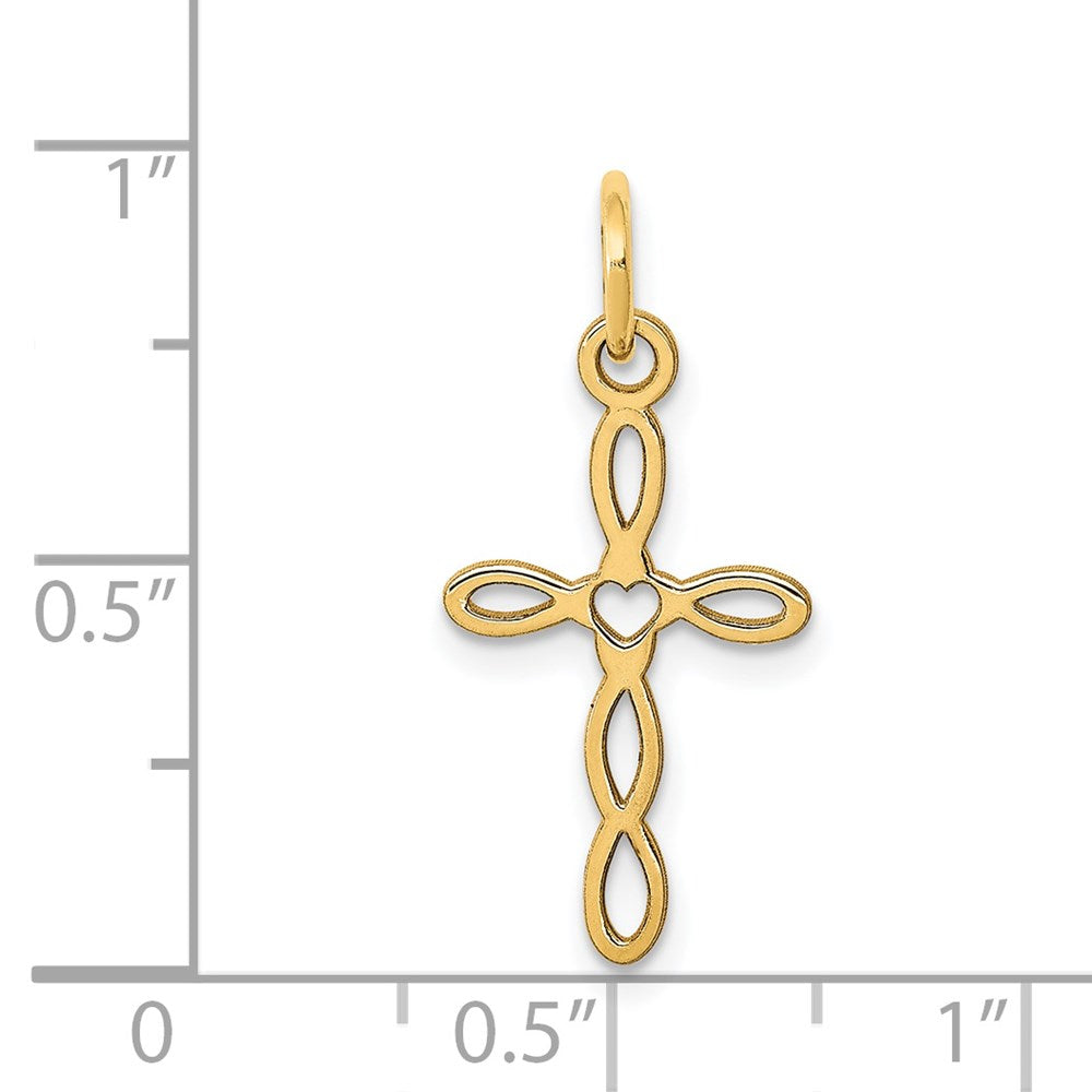 FJC Finejewelers 14 kt Yellow Gold Loop with Center Heart Cross Charm 23 x 11 mm