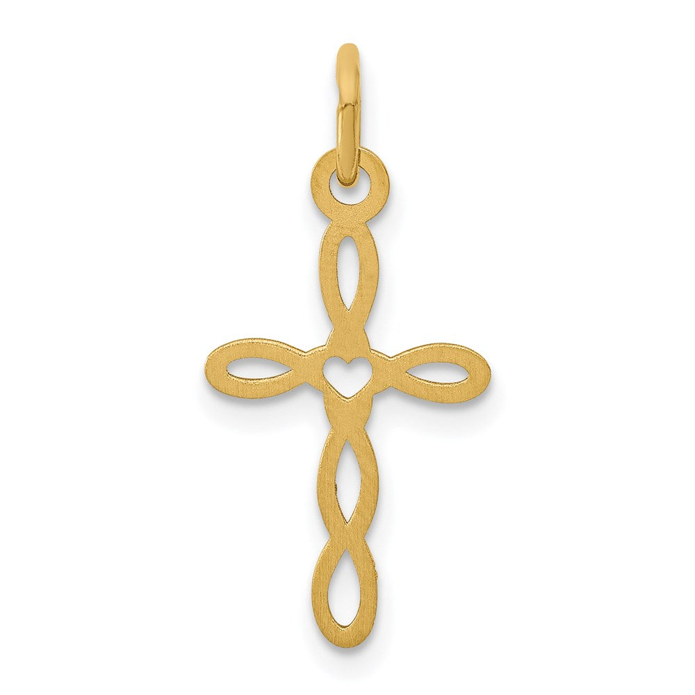 FJC Finejewelers 14 kt Yellow Gold Loop with Center Heart Cross Charm 23 x 11 mm